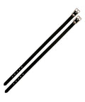Black Bridle Leather Spur Straps Half Inch Wide By 19 Inches Long With Smooth Darkened Edges And Nickel Plated Hardware