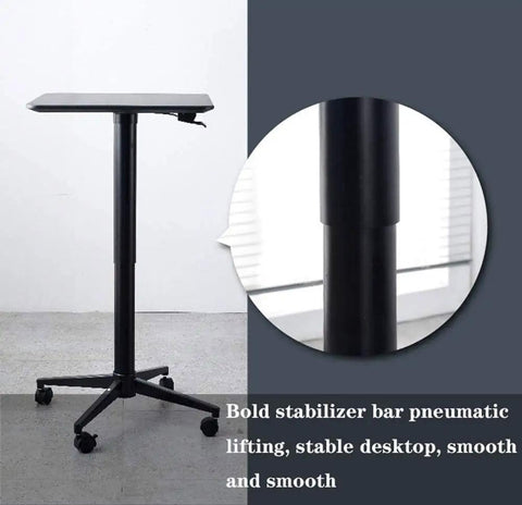 Heavy Duty Steel Height Adjustable Standing Desk Featuring No Fuss Manual Crank And Sturdy Casters, 42x42 cm top, black finish with casters.