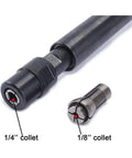 Heavy Duty Pneumatic Grinder With Extended Shaft Cracks Open Stubborn Recesses Like A Gangbuster 22000 Rpm Air Powered Grinding Tool showing 1/4 and 1/8 collets.