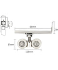 Rock Solid 4 Pack Zinc Alloy Sliding Door Rollers Heavy Duty Double Wheel Pulleys, 118mm wide, for smooth operation.