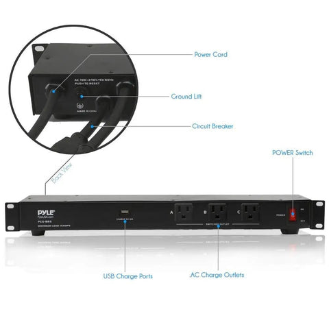 19 Outlet 1U Rackmount Power Distribution Unit With Surge Protector 15 Amp Circuit Breaker USB Charging Ports