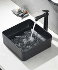Sleek Matte Black Rectangle Vessel Sink 14 By 14 Inch Above Counter Vanity With Porcelain Ceramic Low Water Absorption Acid Resistant