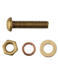 Premium Brass Screw Nut Kit Featuring Pan Head Phillips Fasteners With Washers For Metalworking Projects In M3 To M6 Sizes showing a brass screw, nut, and washers.
