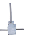 Heavy Duty 90 Degree Spiral Bevel Gearbox Reducer Assembly With Dual Shafts For Small Industrial Motors showing steel casing and two shafts.