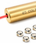 Top Tier.45 Colt And 12 Gauge Shotgun Laser Bore Sighter Cartridge with laser beam and metallic battery pack.