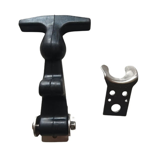 Heavy Duty Rubber Hood Latch For Genie Boom Lifts shown from the front with a metal bracket for secure fitment.