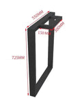 Heavy Duty Metal Table Legs Set Of 2, Industrial Square Support Base 72cm Height, Black Iron Desk And Coffee Table Legs For DIY Furniture Build, detailed measurements displayed.