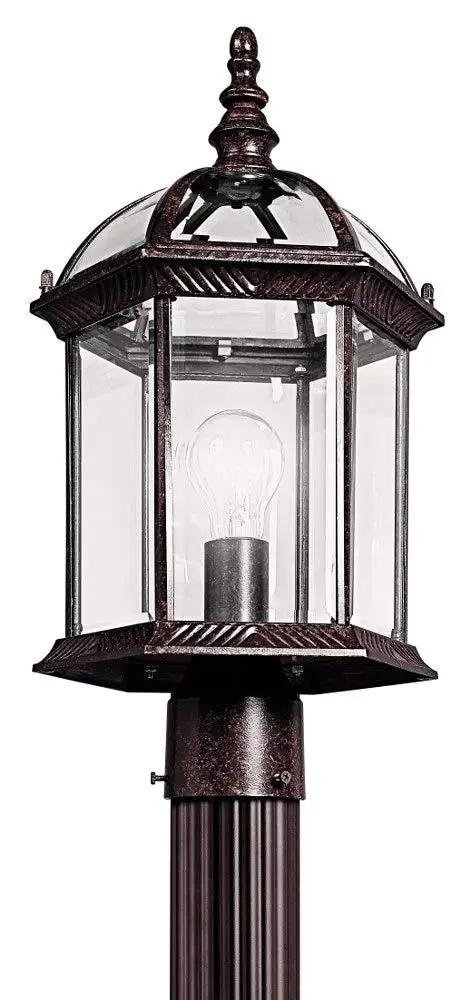 Barrie Outdoor Post Mount 1 Light in Tannery Bronze with clear beveled glass, wet location rated post light for yard and garden