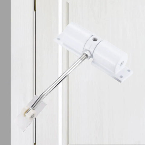 Auto Double Spring Door Closer For Shed, Garage And Office, Self Closing Aluminum Alloy Closer With Adjustable Tension, White Finish