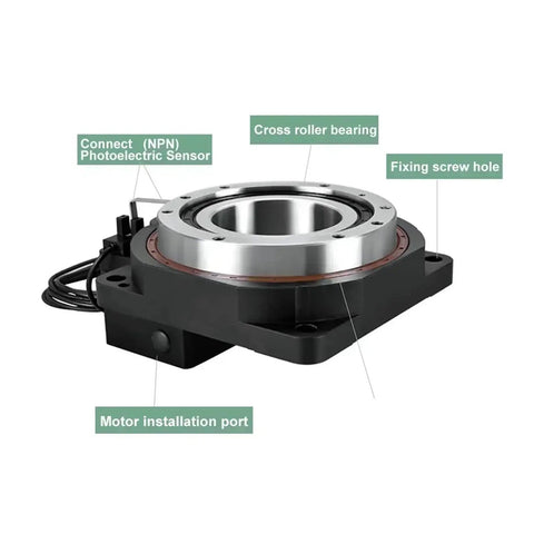 Close-up view of Heavy Hitter Hollow Rotating Platform with Plug And Play Electric Rotary Table and Stepper Servo Motor features.