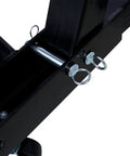 Close-up of Heavy Duty 2 Ton Hydraulic Engine Hoist folding mechanism with bolts and swivel casters for easy maneuverability.