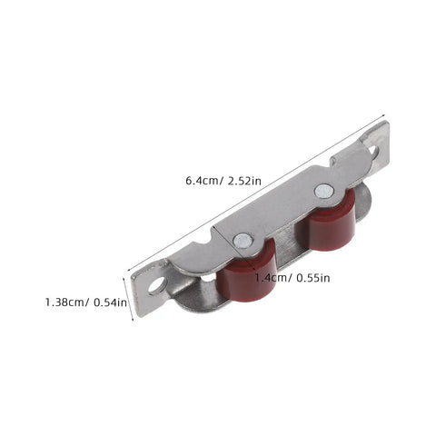 Four Pack Heavy Duty Stainless Steel Double Wheel Sliding Door Roller Assembly With A Slick Polished Finish And Rock Solid Wear Resistant Pulleys For Zero Hassle Window Track Operation, featuring dual red pulleys.