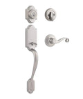 Front Door Lock Set With Deadbolt And Reversible Lever Handleset, Satin Nickel Exterior Finish, Pick Resistant SmartKey Rekey Security, Two Bore Holes, Easy Install Entry Handleset For Home Security.