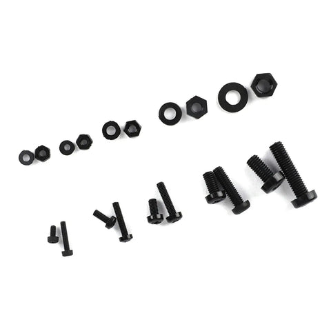 Nylon Screw Nut Washer Set M2 M2.5 M3 M4 M5 270 Piece Black Assortment Kit laid out on white background