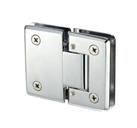 Polished chrome Built Tough Heavy Duty Adjustable 180 Degree Glass To Glass Hinge For 3/8 To 1/2 Inch Doors, self-closing hinge