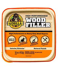 Front view of Gorilla Wood Filler 16 oz tub with natural finish and orange label.
