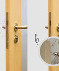 Magnetic Door Stop Two Pack, Heavy Duty Stainless Steel Door Catch And Holder installed on wooden door with wall mount