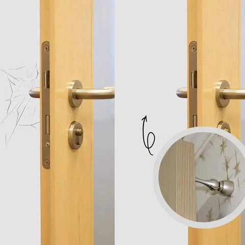 Magnetic Door Stop Two Pack, Heavy Duty Stainless Steel Door Catch And Holder installed on wooden door with wall mount