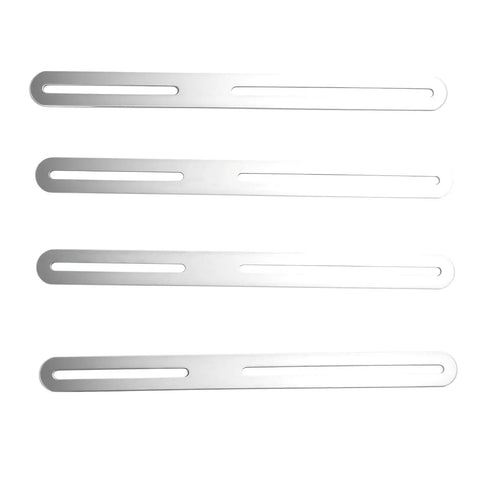 Beefy Heavy Duty Flat Mending Plate Kit Four Pieces In Stainless Steel Slotted Bracket For Wobbly Tables Chairs Bookshelves And Wood Furniture Easy Install Repair Connector Silver Finish showing four mending plates.