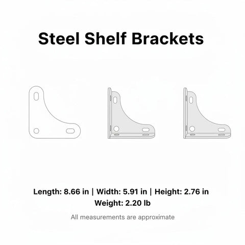 Image of Heavy Duty Shelf Bracket Reinforcement Kit for Angle Steel Racks showing bracket dimensions and weight.