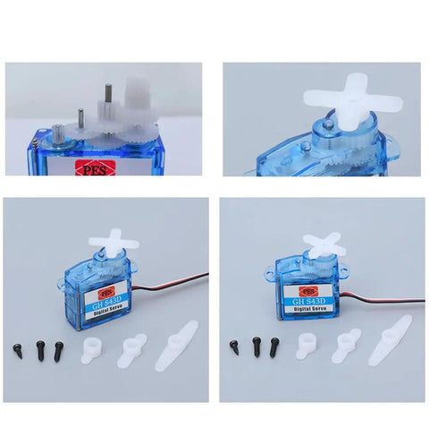 Ultra Light Micro Coreless Digital Servo Set Of Four 4.3g GH S43D For RC Planes and accessories on gray background