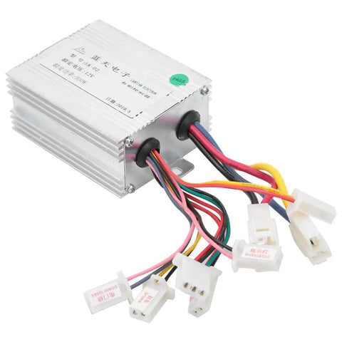 12V 500W DC Brushed Motor Speed Controller with aluminum casing and multiple wiring connections for electric scooter or trike builds.