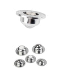 Heavy Duty Precision Universal Ball Bearing Casters And Smooth Rolling Nylon Stem Wheels For Any Furniture Or Gear Setup And Round Flange Three Bolt Mount And Rock Solid Industrial Replacement Single Pack - Set of five chrome casters with varying sizes.
