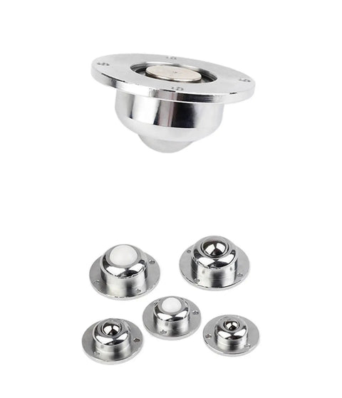 Heavy Duty Ball Bearing Casters With Round Flange And Three Hole Mount Precision Bearing Steel Universal Swivel Furniture Wheels, six pack, shiny steel construction.