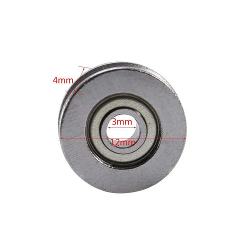 Close-up image of 20 Pack V Groove Ball Bearings V623ZZ 3x12x4mm showing dimensions for Linear Motion Systems CNC Rails and Track Projects