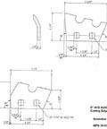 Technical drawing of 9 Inch Post Hole Digger Auger Teeth Replacement Kit With Bolts And Serrated Cutting Edge For Hydraulic Earth Augers.