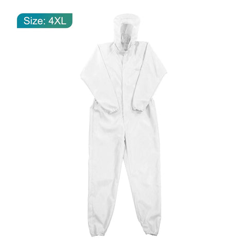 Grab This Legit Heavy Duty Anti Static Lab Coat Coverall Tailored For Electronics Manufacturing And Chemical Handling Featuring An Elastic Cuff Hooded Jumpsuit Unisex White Work Rig in 4XL size.