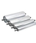 Heavy Duty Galvanized And 201 Stainless Steel Conveyor Roller For Shop Or Warehouse, four sizes displayed, gravity design.