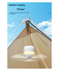 kousoer Ceiling Fans Quiet Remote USB 7200mAh hanging from a camping tent in a blue sky, providing cool air and light.