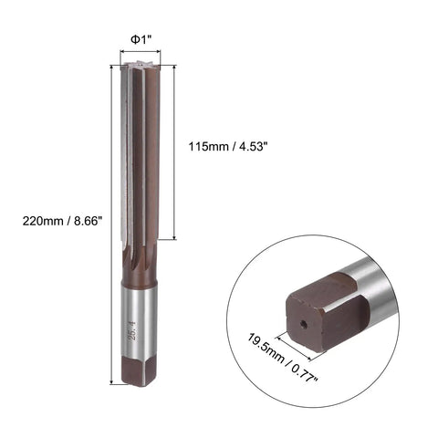 One Inch Hand Reamer H8 Precision Alloy Tool Steel 8 Flute Straight Shank Milling Cutter with measurements diagram