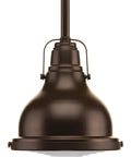Close-up of Coastal One Light Mini Pendant in Oil Rubbed Bronze With Clear Fresnel Glass Lens Prismatic Shade for Kitchen Island