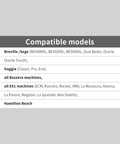Image showing compatible models for Universal 58mm Espresso Coffee Distributor With Gravity Tumbler for standard portafilters.