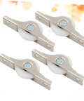 Smooth Gliding Sliding Door Rollers 4 Pack Heavy Duty Barn Door Wheels with white wheels and metal brackets for easy installation.