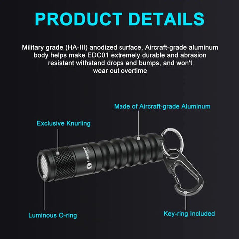 Pocket EDC Keychain Flashlight Delivers 120 Lumens With XPG3 LED shown with aircraft-grade aluminum and knurling design