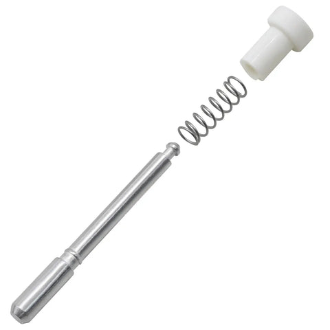 Premium White Window Screen Plunger Latches 10 Pack Rock Solid Aluminum Spring Hooks For Tight Spaces and Smooth Concealed Installation No Sweat Repair Parts Upgraded Design, includes metal pole, spring, and white plastic cap.