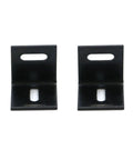 Close-up of black powder coated cast iron 20 Pack Heavy Duty L Clip Braces For Wood Tables And Cabinets Solid As A Rock Cast Iron Corner Connectors.