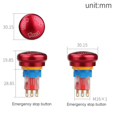 Metal Emergency Stop Push Switch With Self Locking Rotary Mushroom Cap dimensions in millimeters