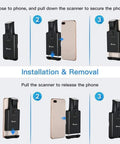 Installation guide for Upgraded Bluetooth Barcode Scanner With Back Clip For iPhone And Android on a smartphone.