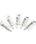 Spring Bolt Latch Lock for Door Gate Cabinet Metal Push Button Safety Catch set of five sturdy chrome latches with springs.