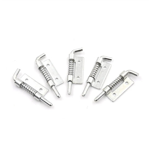 Spring Bolt Latch Lock for Door Gate Cabinet Metal Push Button Safety Catch set of five sturdy chrome latches with springs.