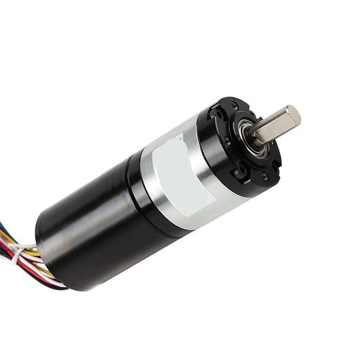 Industrial Heavy Duty Brushless DC Planetary Gear Motor 12V And 24V With Built In Drive For Automation Machinery showing motor body and shaft.
