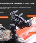 Rock Solid Motorcycle And ATV Phone Mount Featuring Heavy Duty Silicone Shock Absorption And Multi Claw Grip Design For Zero Shake Off Road Riding Adventures with shock absorption features.