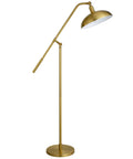 Brass Finish Boom Arm Floor Lamp With Metal Shade 62 Inch Tall Adjustable Reading And Task Light For Living Room Or Home Office Sleek
