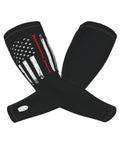 Premium Ice Silk Cooling Arm Sleeves Featuring A Classic American Flag Design for Solid UV Defense, black fabric with textured design.