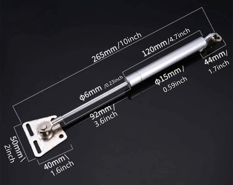 100N 22lb Gas Strut Hinges For Toy Boxes 10 Inch Lift Support With Soft Close Action Chrome Plated Gas Spring 2 Pack