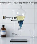 Beefy 1000ml Heavy Duty Conical Separating Funnel With 24 29 Joint PTFE Stopcock And Lab Distillation Support Rack For Stable Titration And Liquid Liquid Extraction, filled with two liquid layers